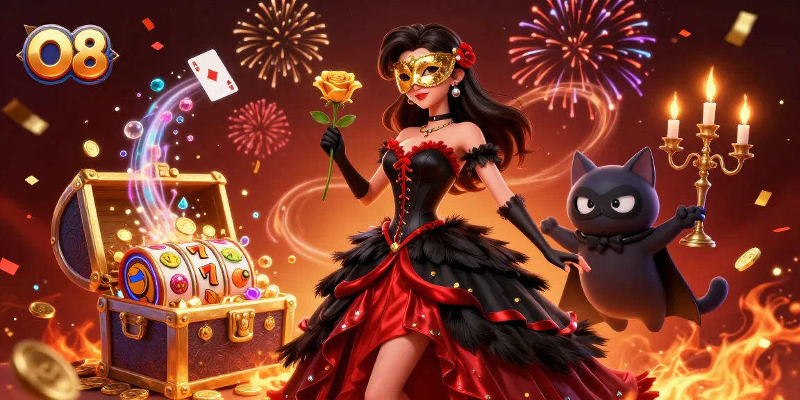 Experience thrilling gameplay at O8 with illuminated slot reels and dynamic gaming elements.