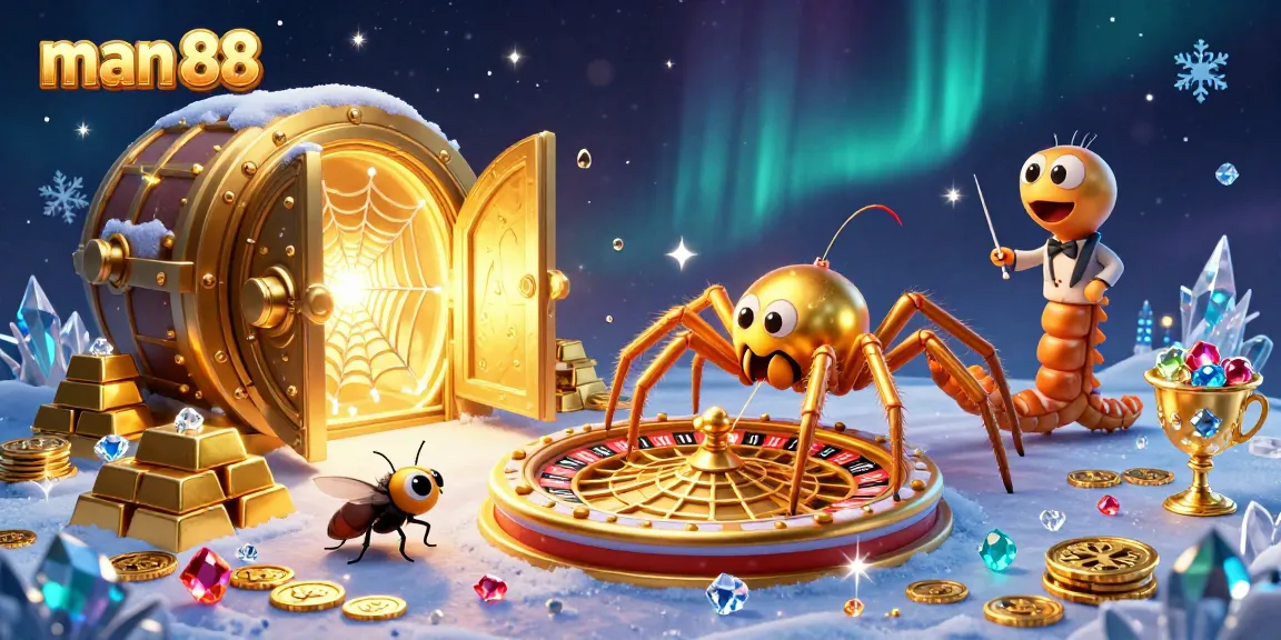 Experience thrilling wins at man 88 with a vibrant casino scene featuring a roulette wheel and gold treasures.