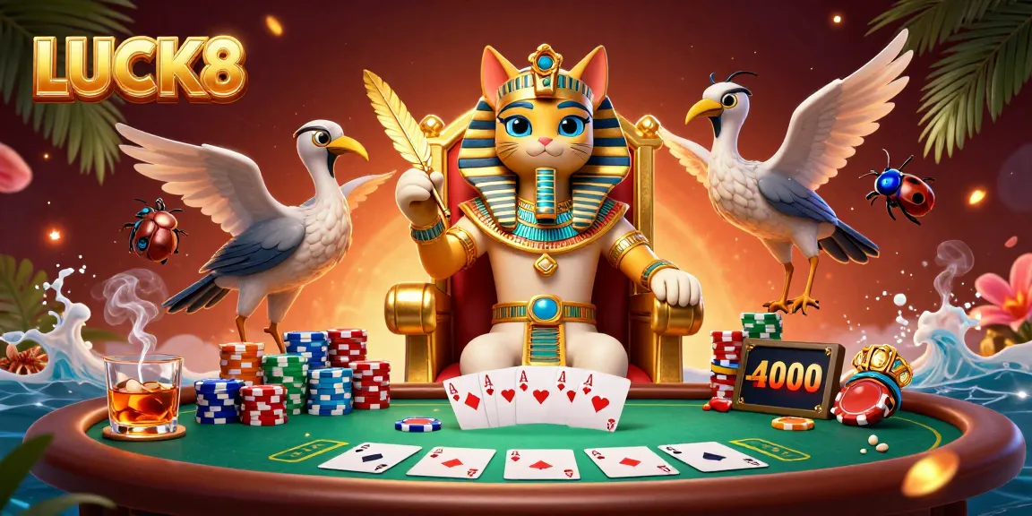 Experience winnings at LUCK8 with a vibrant casino scene featuring iconic gambling elements.