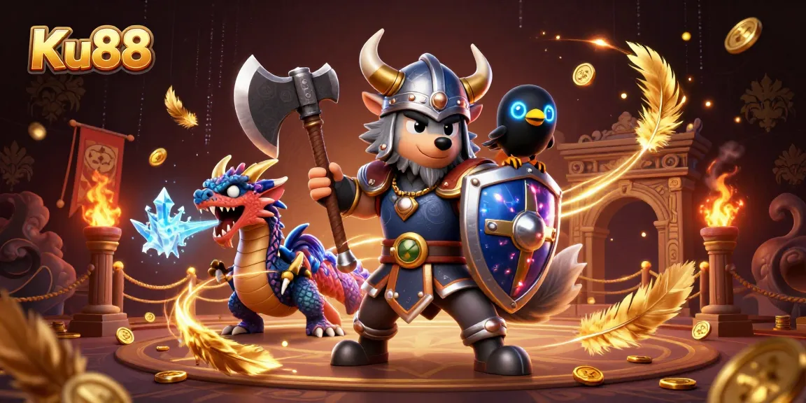 Experience thrilling adventures with Ku88 in this vibrant casino illustration.