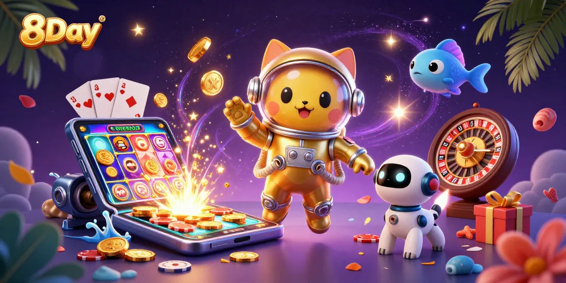 8Day immerses players in a vibrant casino adventure with colorful slot games and dynamic gaming elements.
