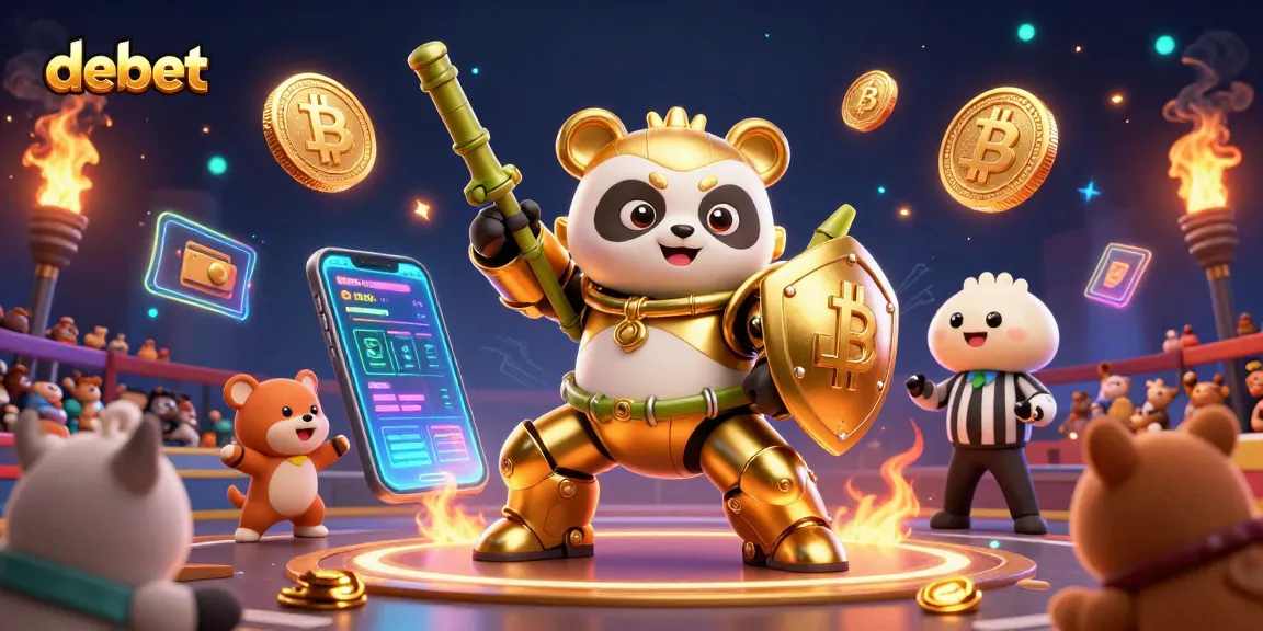 Join the debet gaming arena with golden panda and dynamic blockchain elements!