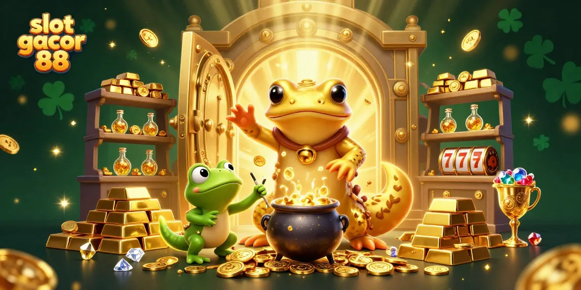Engage with slot gacor 88 amidst gold symbols and lively casino atmosphere, capturing gaming excitement.