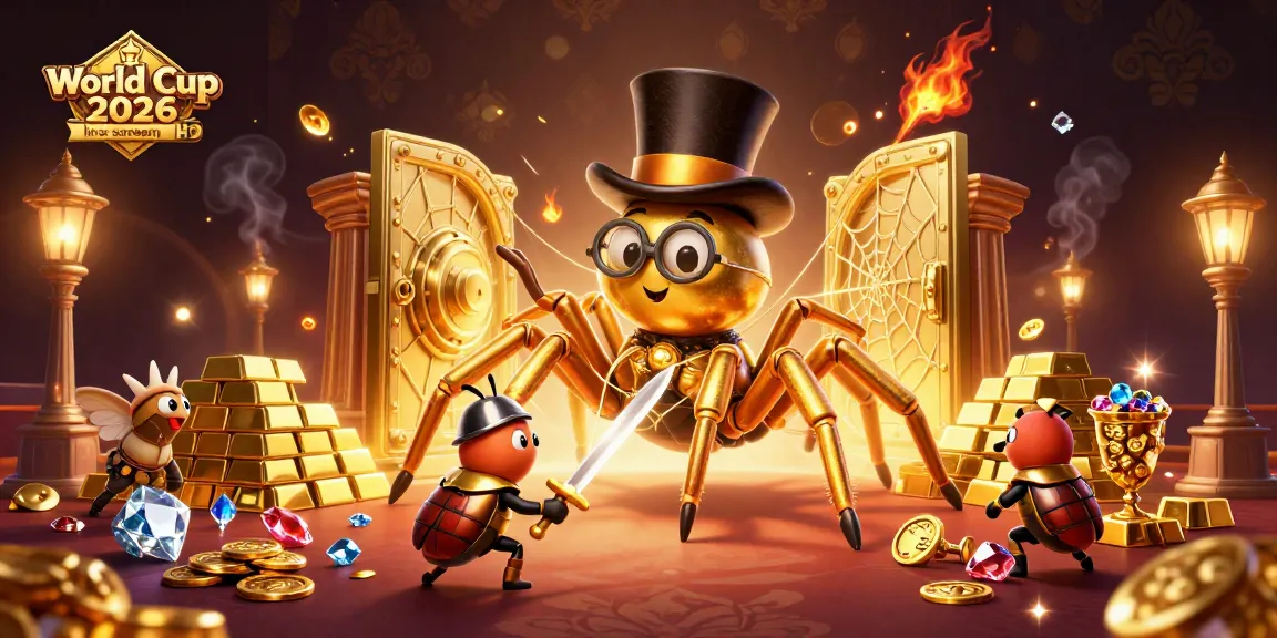 Experience World Cup 2026 live stream HD with a vibrant, detailed casino scene featuring a golden tarantula and beetle knight.