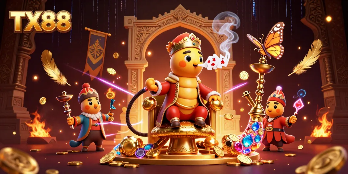 Experience the excitement of TX88 with a vibrant casino-themed illustration showcasing poker hand symbols.