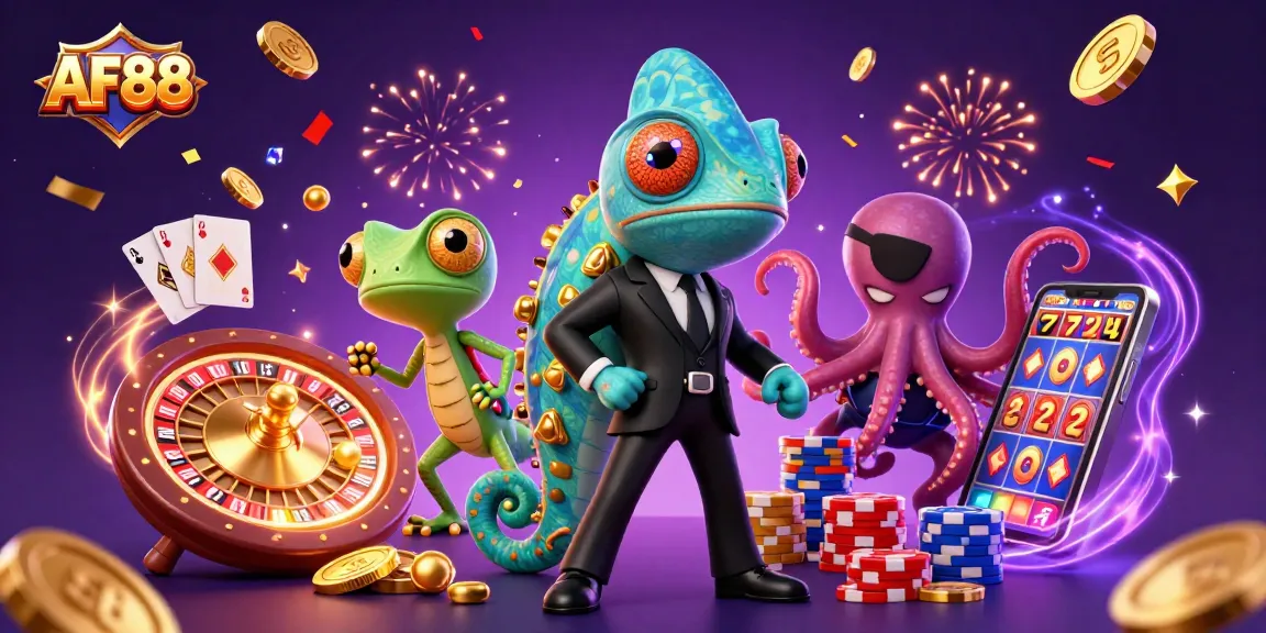 Engage in exciting gambling adventures with AF88 as vibrant casino characters come to life amidst dazzling games and prizes.