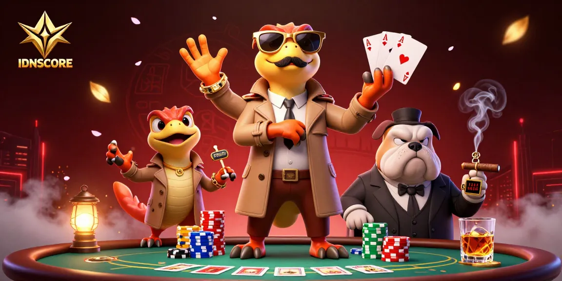 IDNSCORE showcases engaging gambling action with raptors entering a VIP lounge amidst casino excitement.