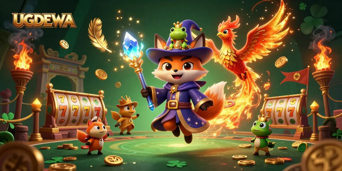 Engage with UGDEWA's exciting slot gaming adventure featuring a playful wizard fox and phoenix.