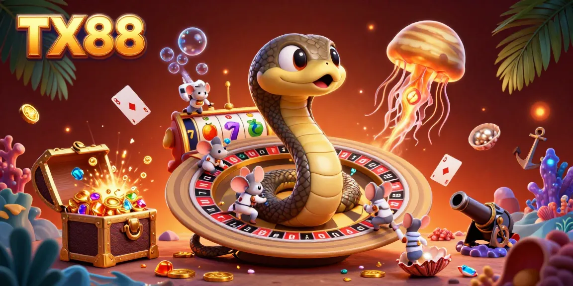 Experience the thrilling TX88 slots as astronaut mice bet on Saturn's roulette rings in this vibrant 3D casino scene.