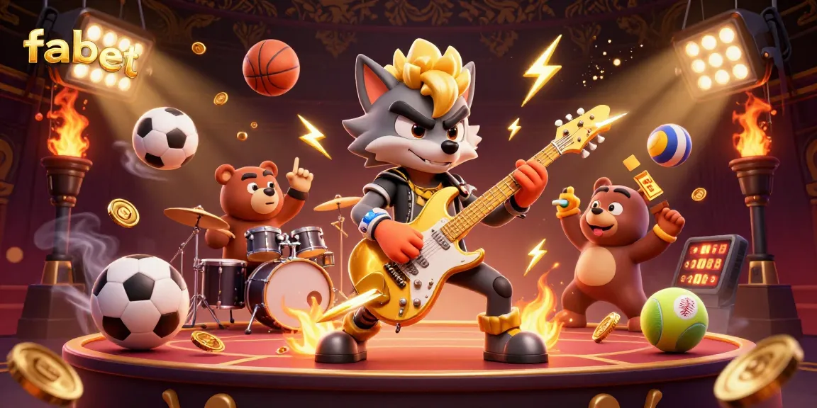 Experience the fabet excitement with a vibrant casino scene featuring animated characters and dynamic sports elements.