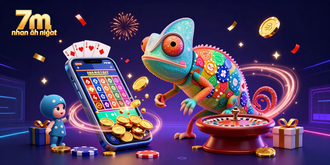 Engage in thrilling gameplay with 7m nhanh nhất, featuring a vibrant chameleon casino owner and exciting game elements.