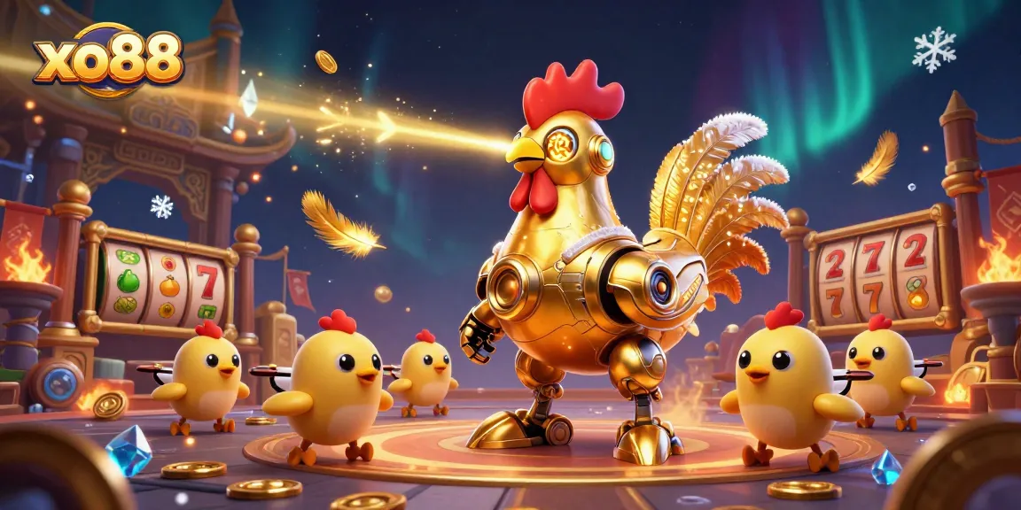 Experience thrilling gameplay with xo88's golden rooster robot and party of baby chick drones!