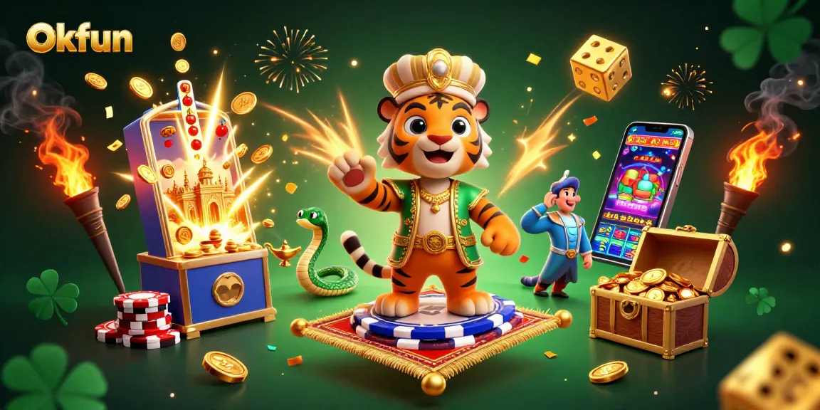 Spin big wins at okfun with a 3D Arabian Nights-themed casino adventure full of vibrant slot elements!