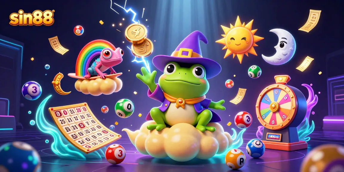 Experience sin88's excitement with a storm of golden coins and vibrant lottery elements in this 3D casino illustration.