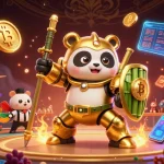 Bắn cá H5 showcases a lively underwater scene with dynamic gaming action, featuring vibrant fish, neon cryptocurrency coins, and a playful robot.