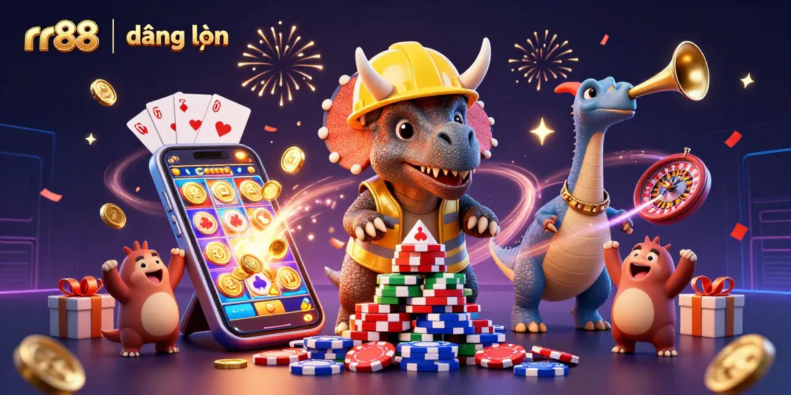 Experience rr88 | đăng nhập with lively characters celebrating a big win surrounded by casino elements.