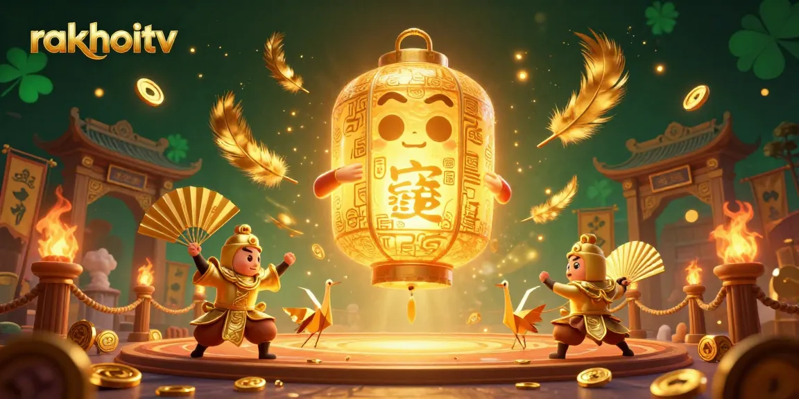 Experience the excitement of rakhoitv as golden figures bring luck in this vibrant casino illustration.