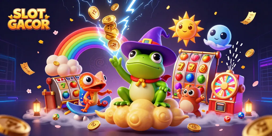 Engage with SLOT GACOR as the weather wizard frog conjures a storm of golden coins amidst dynamic casino elements.