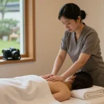 Tranquil massage scene showcasing 수원출장마사지 in a soothing spa environment with calming decor.