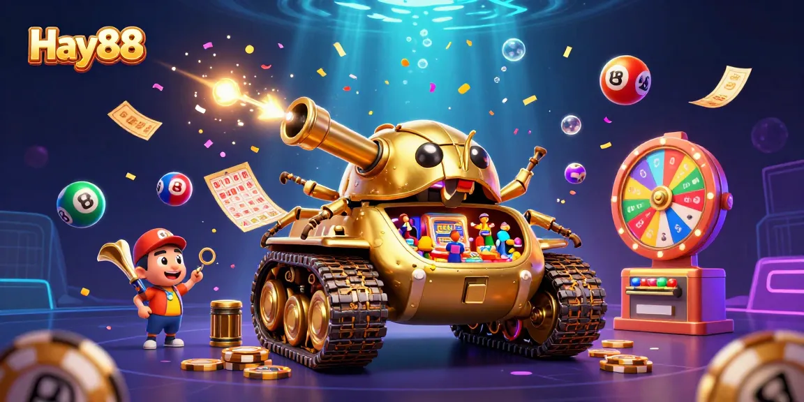 Experience thrilling wins at Hay88's vibrant 3D casino scene packed with colorful game elements.