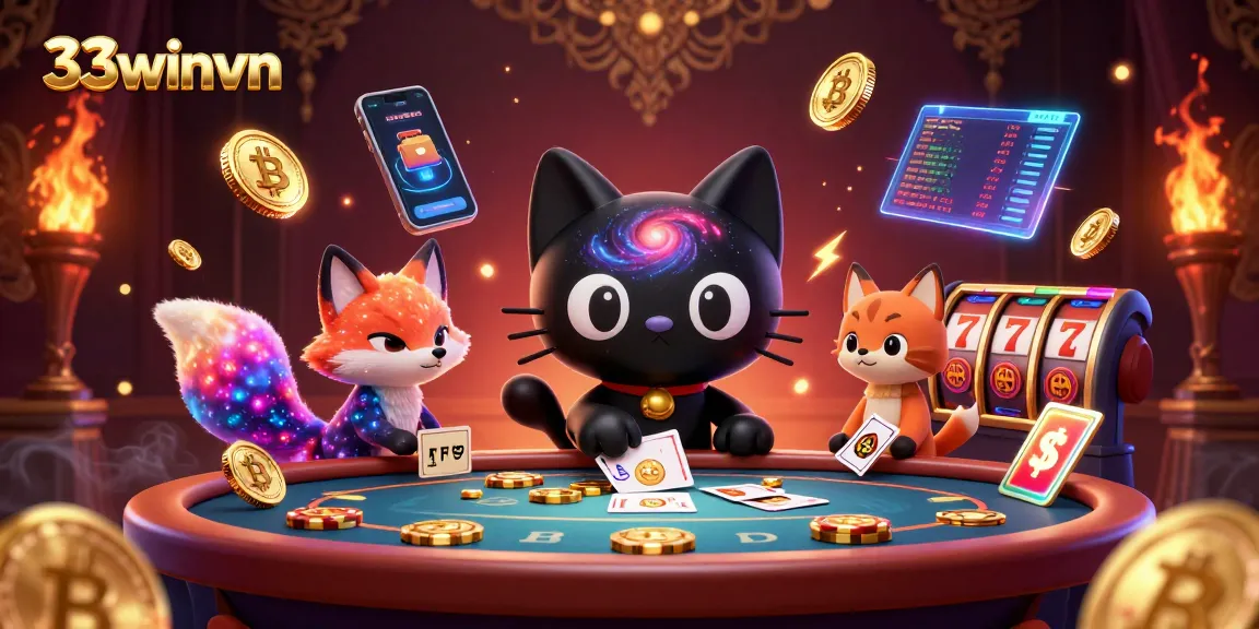 Win big at 33winvn with a vibrant cosmic casino featuring characters and exciting gambling elements.