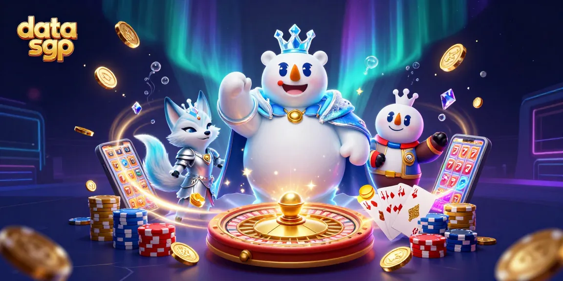 Engage with data sgp through an exciting 3D gaming experience featuring an ice king, snow fox, and casino elements.