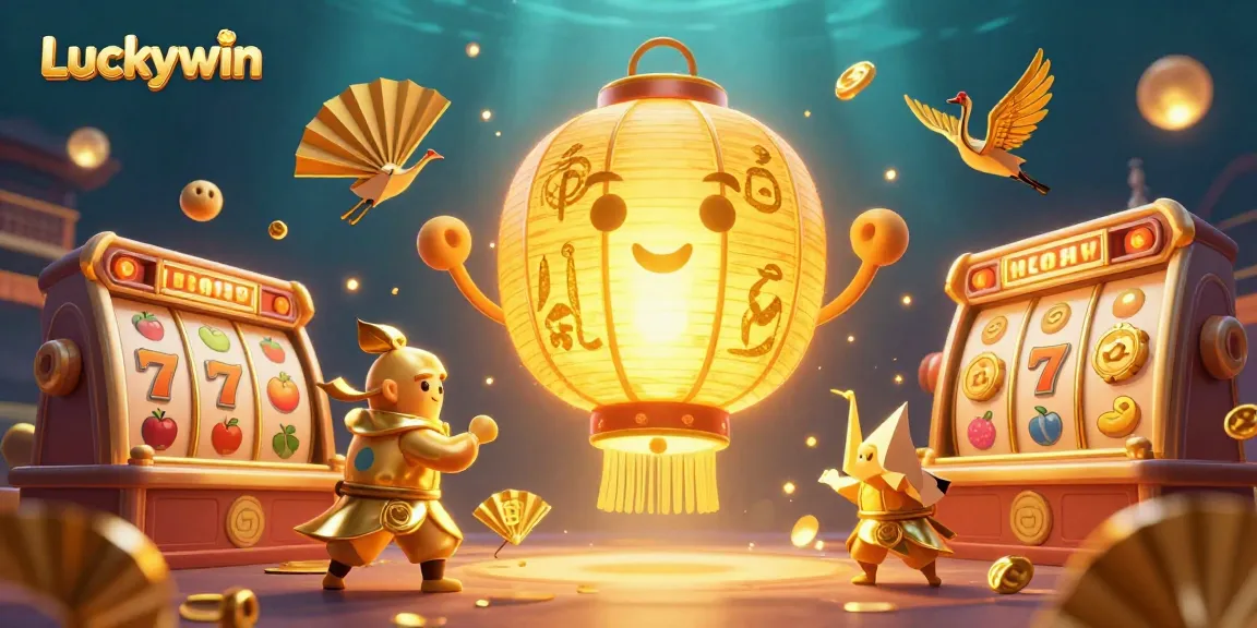 Experience the excitement of Luckywin with captivating slot reels and a vibrant casino scene.