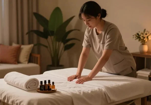 Engaging 광명출장안마 massage therapy session in a calming home spa setting.