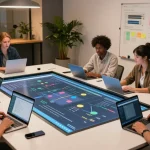 Build internal tools with AI in a collaborative tech workspace with diverse developers engaged in software projects.
